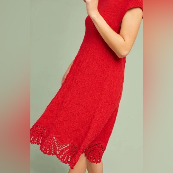 Anthropologie Feather Bone Oda  Crochet Wool Alpaca Blend  Sweater Gray  Dress M - Picture 16 of 17